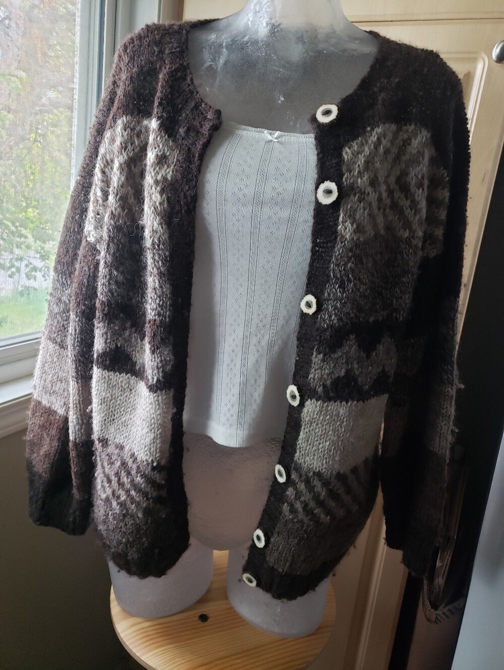 Wool Hand knit Cream Patterned Women’s Cardigan Sweater